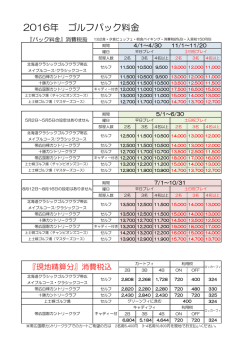 2016年 ゴルフパック料金