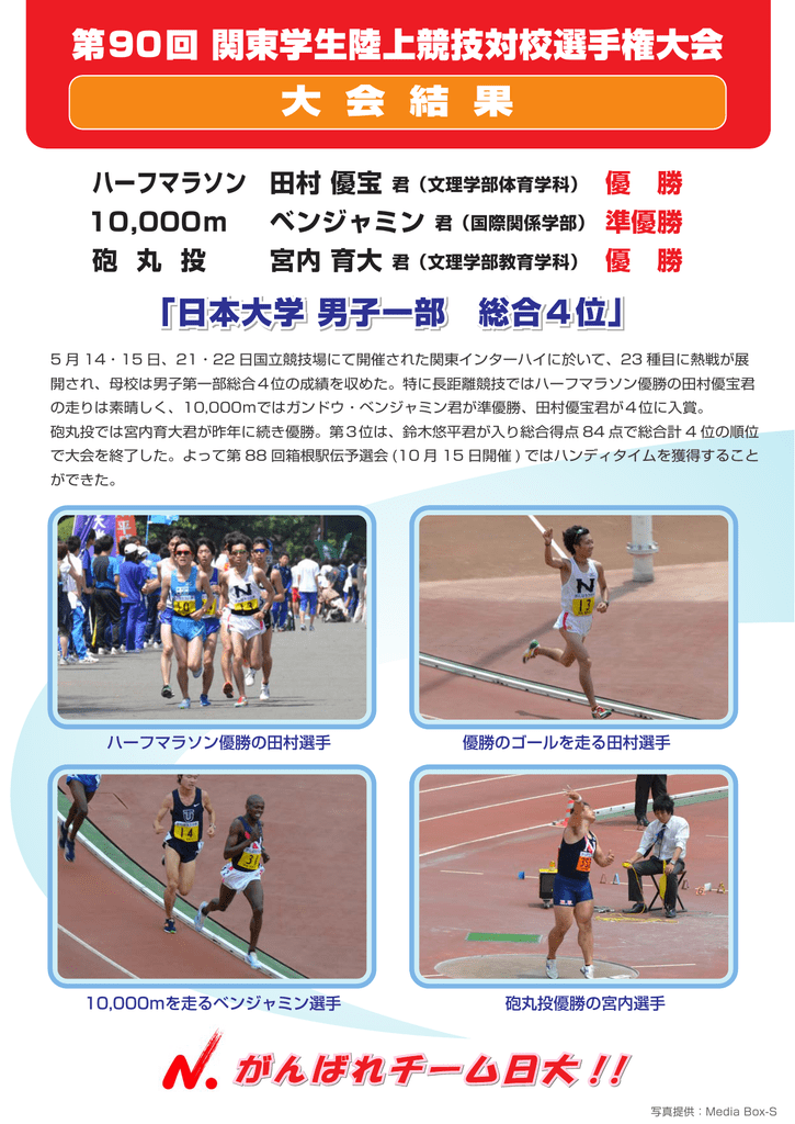 第90回 関東学生陸上競技対校選手権大会結果