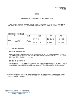 9月11日（日） ソウル競馬場 距離 馬名 騎手 成績 クリソライト 藤井 勘