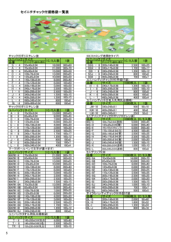 セイニチチャック付規格袋一覧表
