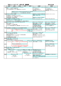 TBSニュースバード 16年12月 番組表 2016.10.26