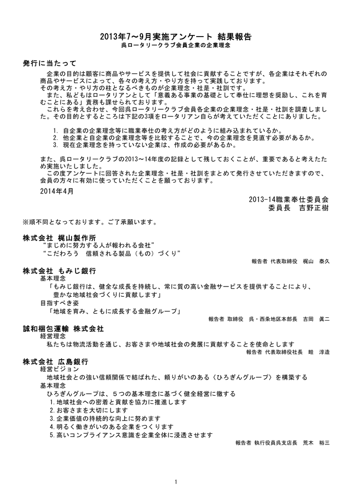 呉ロータリークラブ会員企業の企業理念
