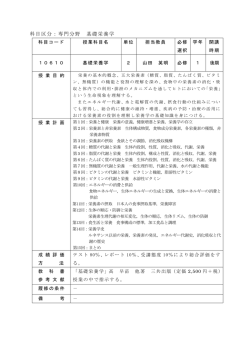 科目区分：専門分野 基礎栄養学