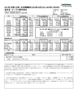 2017年1月期11月度月次業績動向