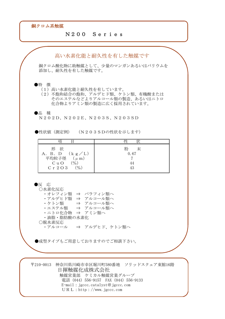 高い水素化能と耐久性を有した触媒です 日揮触媒化成株式会社 N200