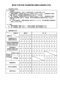 第48回(平成28年度)社会保険労務士試験の合格基準及び正答