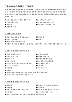 1．気になる体の症状についての相談 2．治療に関する相談 3．母子保健