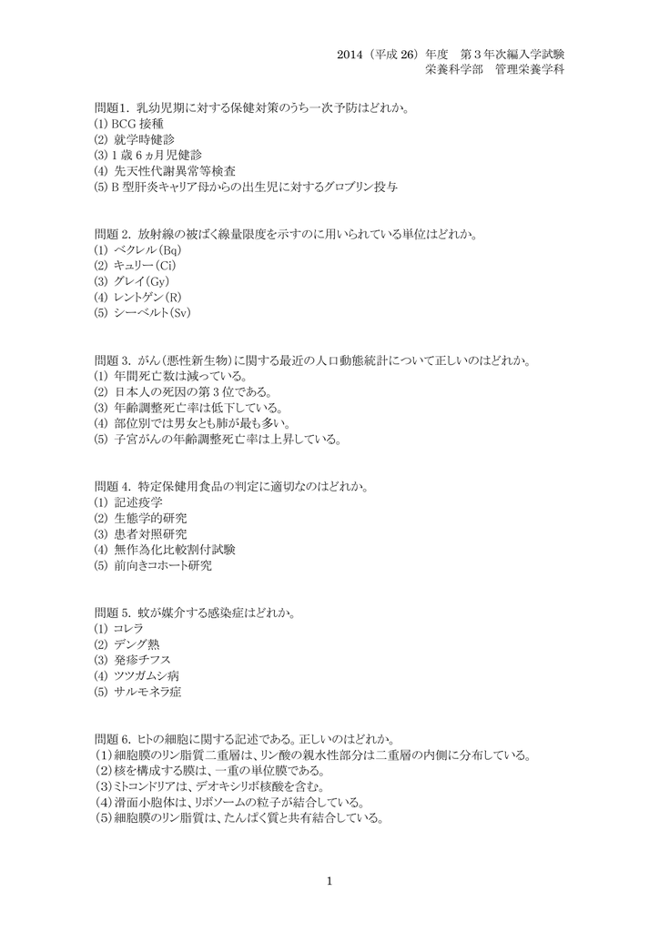 2014年度編入 管理栄養学科