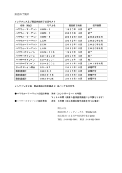 販売終了製品 メンテナンス及び部品供給終了状況リスト 名称（略式