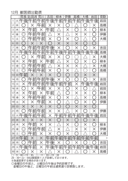 1 火 午後午前午前午後午前午前午前午後午後岩田 2 水 〇 &times; 午前