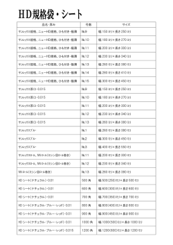 品名・厚み 号数 サイズ ｻﾝﾚｯｸｽ規格、ニューHD規格、ひも付き・極薄