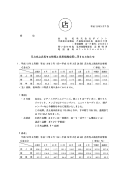 2001. 03. 07 IR 月次売上高前年比情報と営業組織変更に関するお知らせ