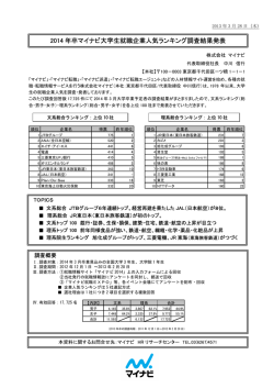 2014 年卒マイナビ大学生就職企業人気ランキング調査結果発表