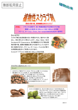 果実の種や殻、植物繊維由来のスクラブ 【コンセプト】 スクラブ剤は皮膚