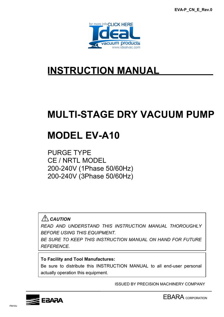 Ebara Ev A10 Dry Vacuum Manual