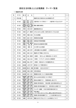 高校生を対象とした出張講座 テーマ一覧表