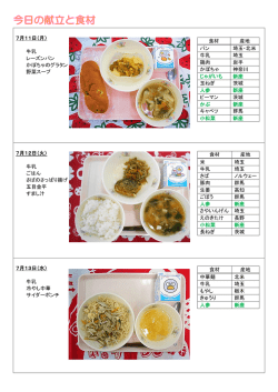 7月11日（月） 牛乳 レーズンパン かぼちゃのグラタン 野菜スープ 食材