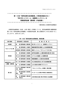 第16回「信用金庫社会貢献賞」の受賞活動決まる！