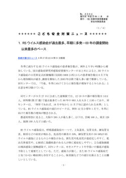 1．RS ウイルス感染症が過去最多、早期に多発