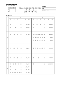 第 113 回簿記検定試験答案用紙 2 級 ① 商 業 簿 記