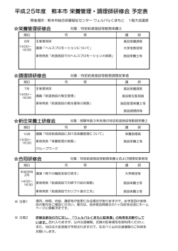 平成25年度 熊本市 栄養管理・調理師研修会 予定表
