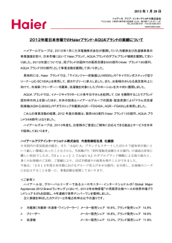 2012年度日本市場でのHaierブランド・AQUAブランドの実績について