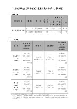 【平成28年度（2016年度）募集人員ならびに入試日程】
