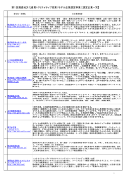 第1回創造的文化産業（クリエイティブ産業）モデル企業選定事業 【選定