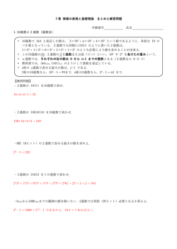 7章 情報の表現と基礎理論 まとめと練習問題 学籍番号 名 1. 10進数と2