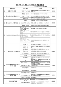 アンチエイジングドック オプション検査価格表