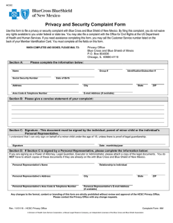Privacy and Security Complaint - Blue Cross and Blue Shield of New