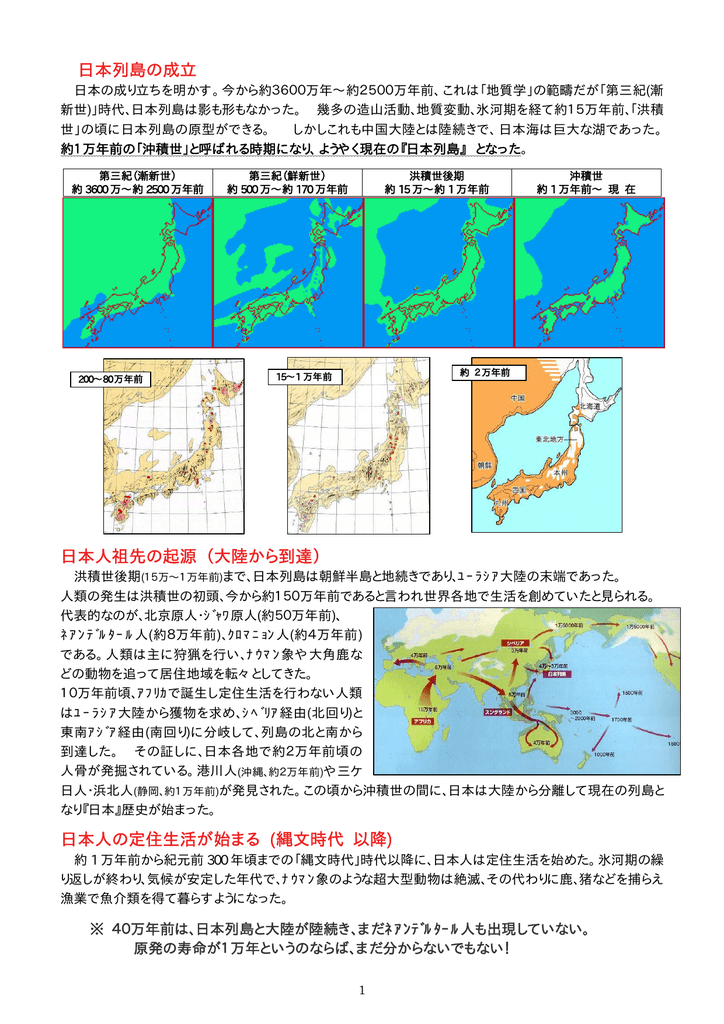 日本列島の成立 日本人祖先の起源 大陸から到達 日本人の定住生活