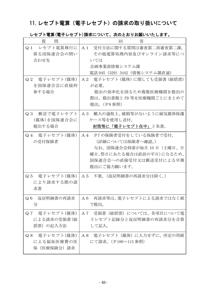 11 レセプト電算 電子レセプト の請求の取り扱いについて