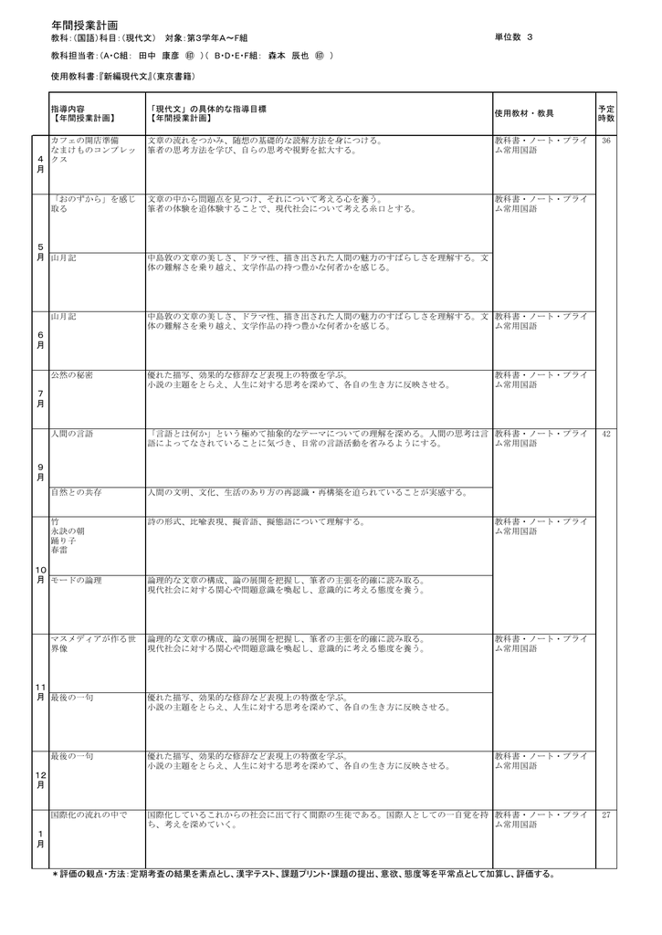 14年間授業計画