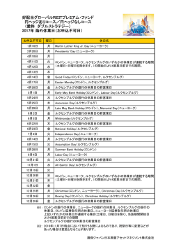 海外休業日 - 損保ジャパン日本興亜アセットマネジメント