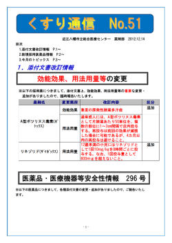 効能効果、用法用量等の変更 医薬品・医療機器等安全性情報 296 号