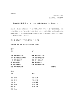 第 11 回世界大学トライアスロン選手権イーラン大会について