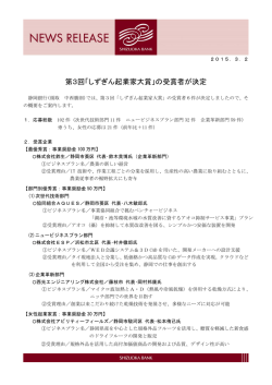 第3回「しずぎん起業家大賞」の受賞者が決定