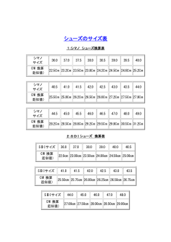 シューズのサイズ表