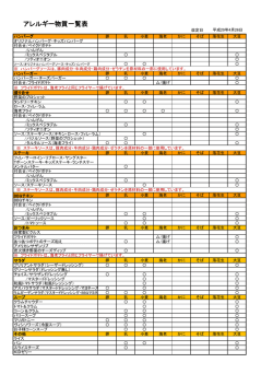 アレルギー物質一覧表（2016年12月9日時点）