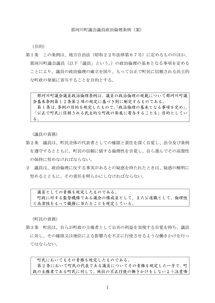 1 那珂川町議会議員政治倫理条例 案 目的 第1条 この条例は 地方
