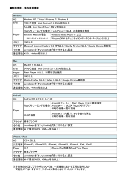 動画視聴 - 動作推奨環境 OS Flashストリーミングの場合 Flash Player 11以