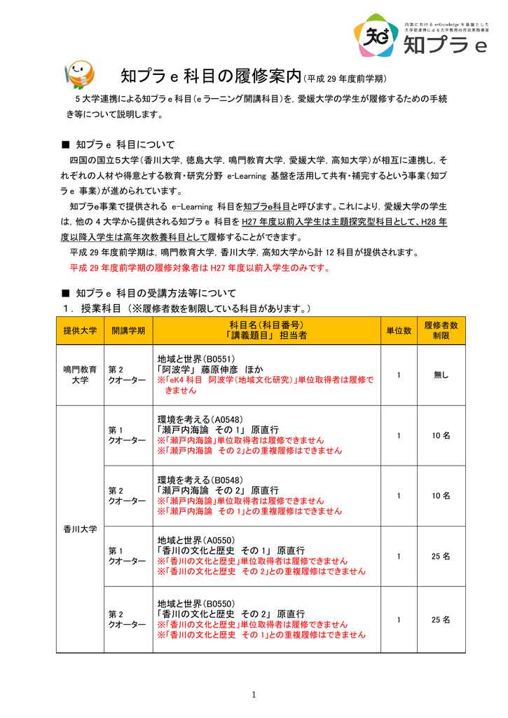 知プラ E 科目の履修案内 大学連携e