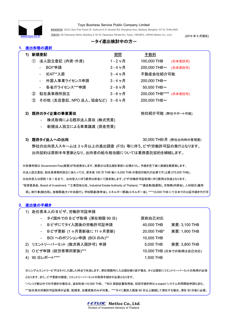 東洋ビジネスサービス料金表 Toyo Business Group