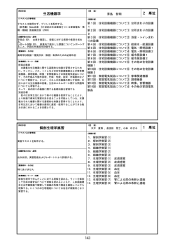 生活機器学 2 単位 解剖生理学実習 1 単位 143