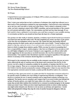 Thomas Woznicki Letters re Formal Reprimand (New Richmond, WI School District)