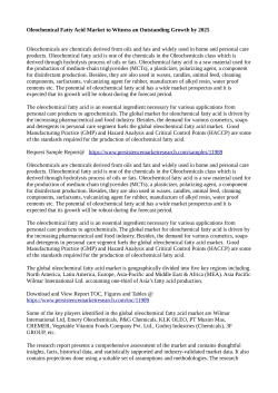 Oleochemical Fatty Acid Market Estimated to Flourish by 2025