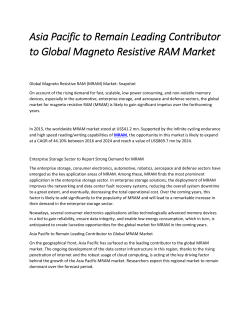 Asia Pacific to Remain Leading Contributor to Global Magneto Resistive RAM