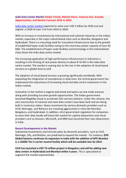 India Data Center Market Global Trends, Market Share, Industry Size, Growth, Opportunities, and Market Forecast 2019 to 2026