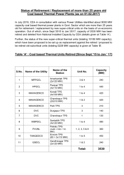 Status of Retirement / Replacement of more than 25 years old Coal